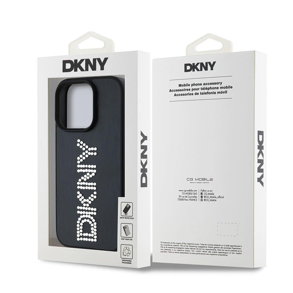 Apple iPhone 15 Pro Max Kılıf DKNY Orjinal Lisanslı Taşlı DKNY Yazılı Metalik Rhinestones PU Deri Kapak - Görsel 8
