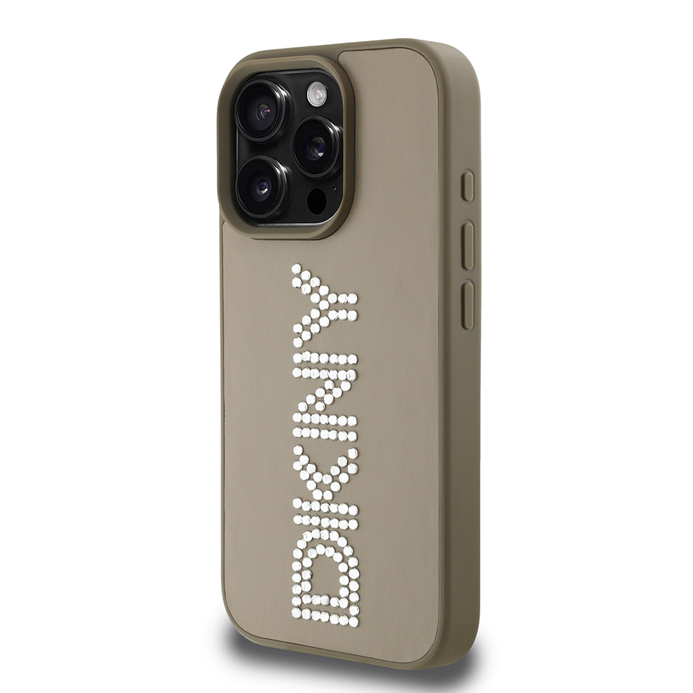 Apple iPhone 15 Pro Max Kılıf DKNY Orjinal Lisanslı Taşlı DKNY Yazılı Metalik Rhinestones PU Deri Kapak - Görsel 10