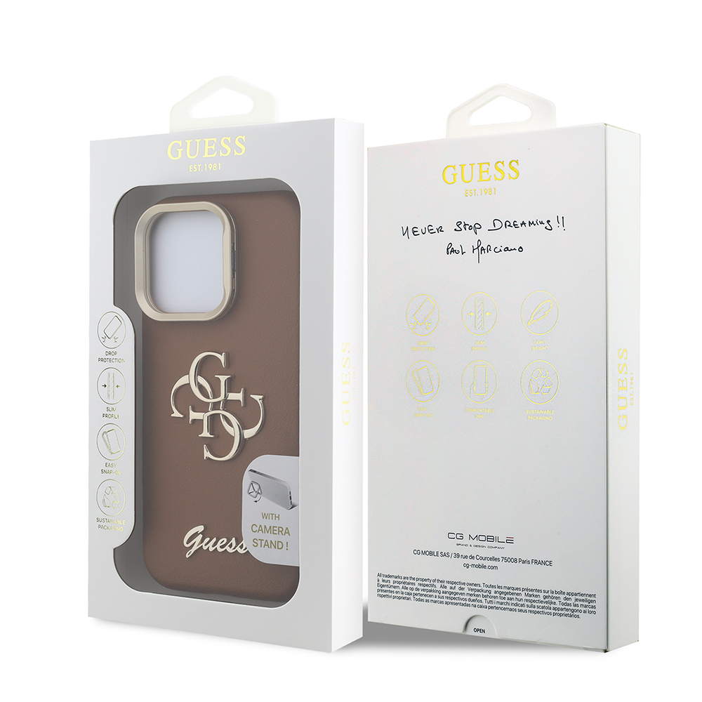 Apple iPhone 15 Pro Max Kılıf Guess Orjinal Lisanslı Grained Yazı Logolu Kamera Standlı Kapak - Görsel 8