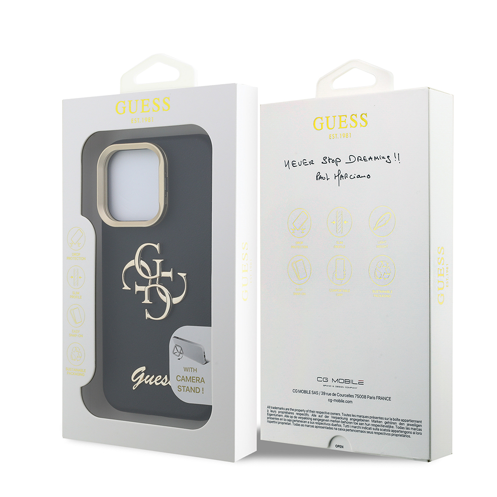 Apple iPhone 15 Pro Max Kılıf Guess Orjinal Lisanslı Grained Yazı Logolu Kamera Standlı Kapak - Görsel 15