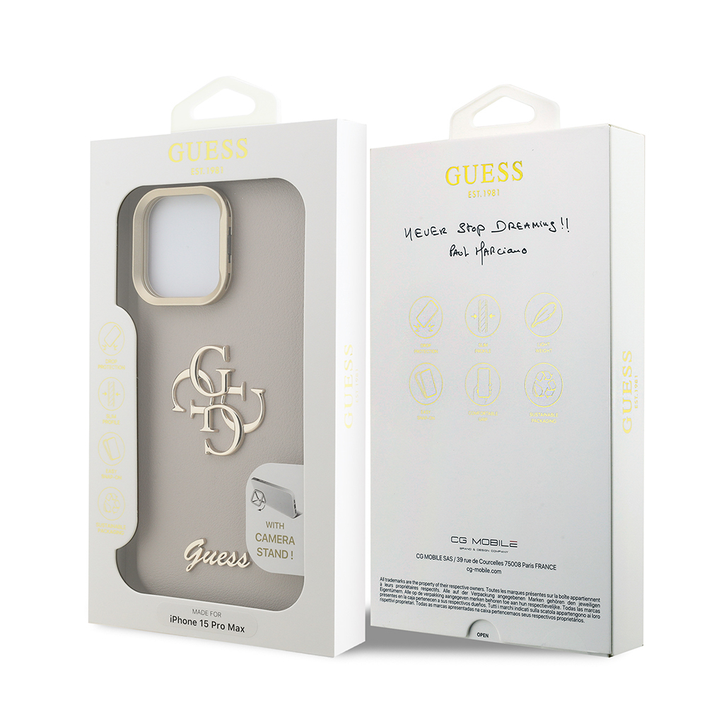 Apple iPhone 15 Pro Max Kılıf Guess Orjinal Lisanslı Grained Yazı Logolu Kamera Standlı Kapak - Görsel 22