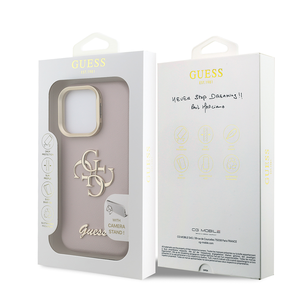 Apple iPhone 15 Pro Max Kılıf Guess Orjinal Lisanslı Grained Yazı Logolu Kamera Standlı Kapak - Görsel 29