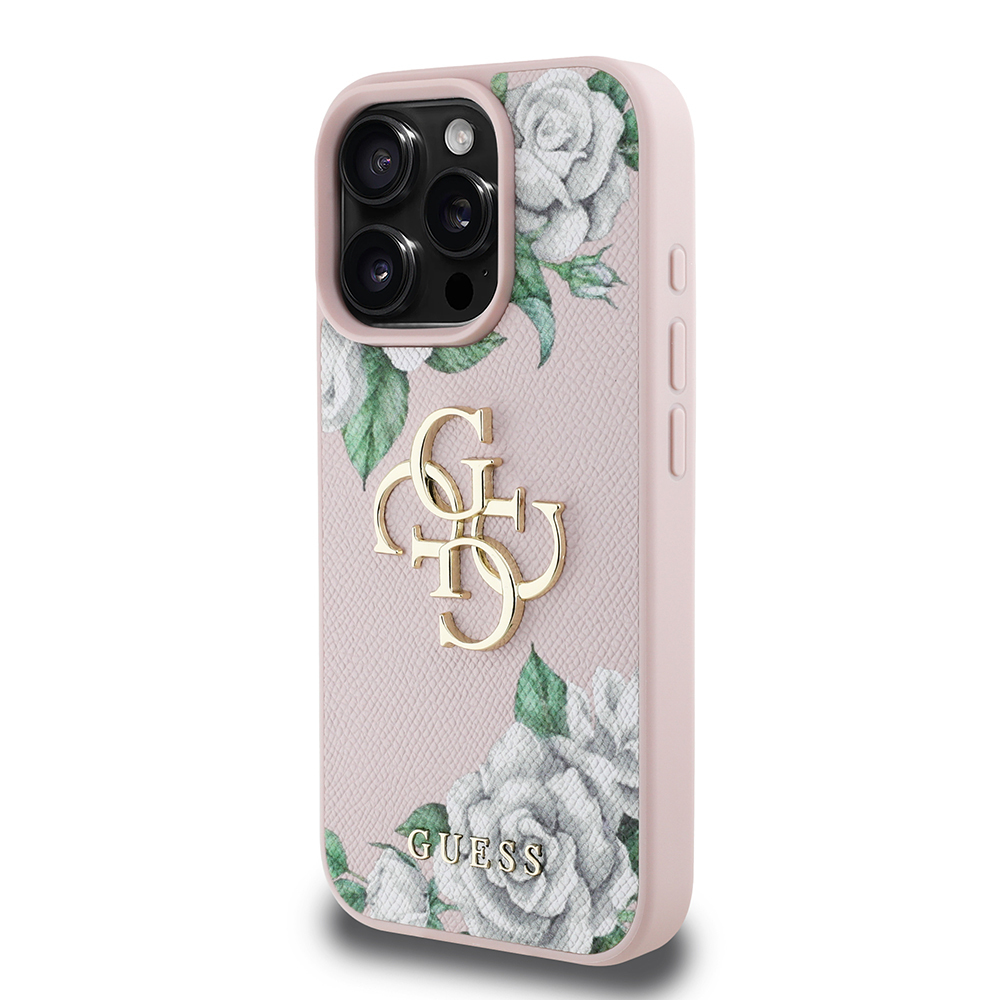 Apple iPhone 15 Pro Max Kılıf Guess Orjinal Lisanslı Gül Baskılı Büyük Metal Logo Dizaynlı Kapak - Görsel 10