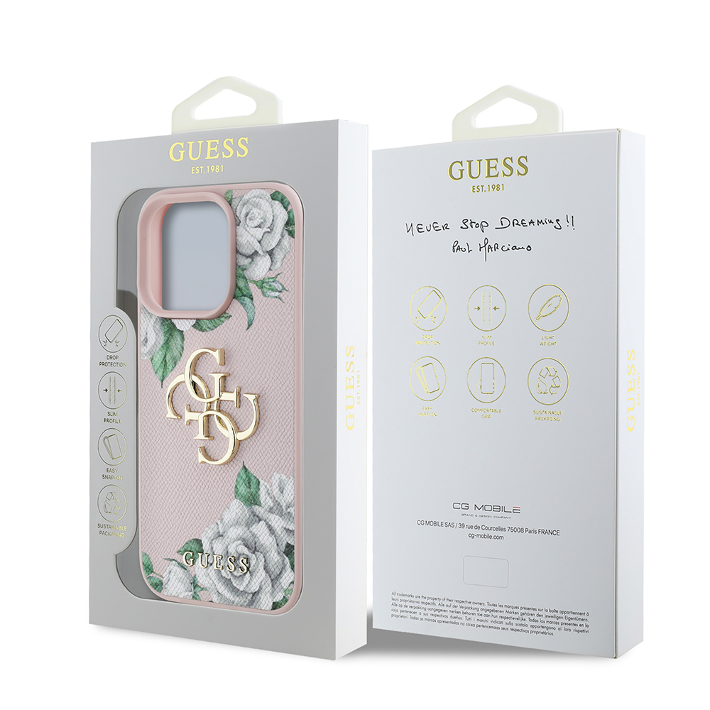Apple iPhone 15 Pro Max Kılıf Guess Orjinal Lisanslı Gül Baskılı Büyük Metal Logo Dizaynlı Kapak - Görsel 15