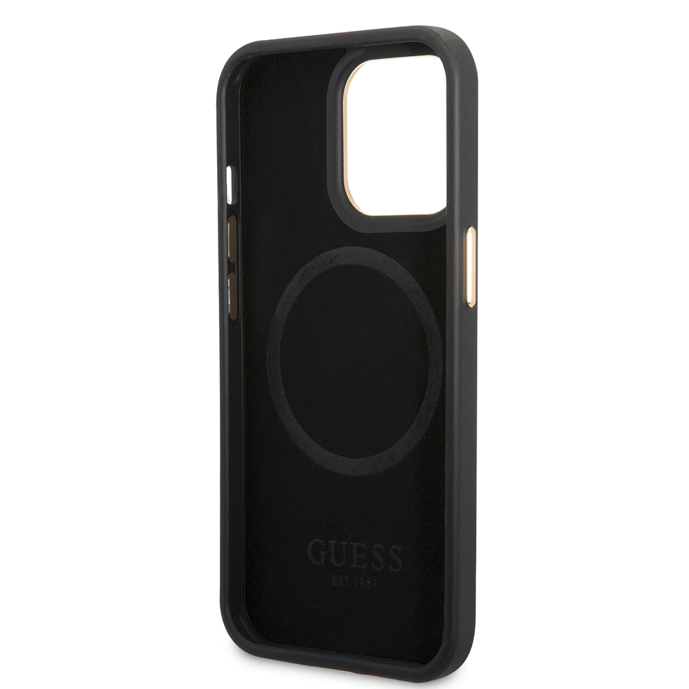 Apple iPhone 15 Pro Max Kılıf Guess Orjinal Lisanslı M-safe Şarj Özellikli 4G Desenli PU Metal Plaka Klasik Logolu Kapak - Görsel 7