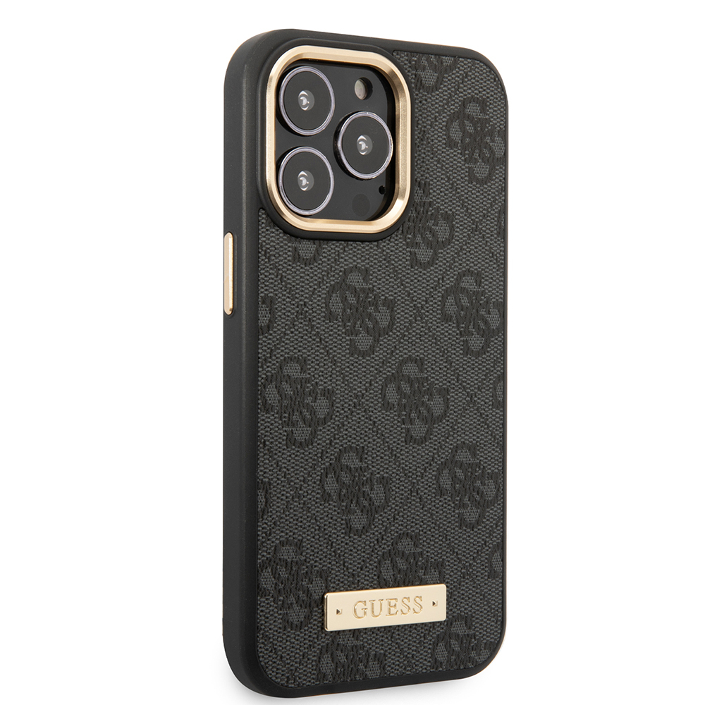 Apple iPhone 15 Pro Max Kılıf Guess Orjinal Lisanslı M-safe Şarj Özellikli 4G Desenli PU Metal Plaka Klasik Logolu Kapak - Görsel 4