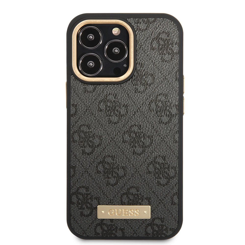 Apple iPhone 15 Pro Max Kılıf Guess Orjinal Lisanslı M-safe Şarj Özellikli 4G Desenli PU Metal Plaka Klasik Logolu Kapak - Görsel 3