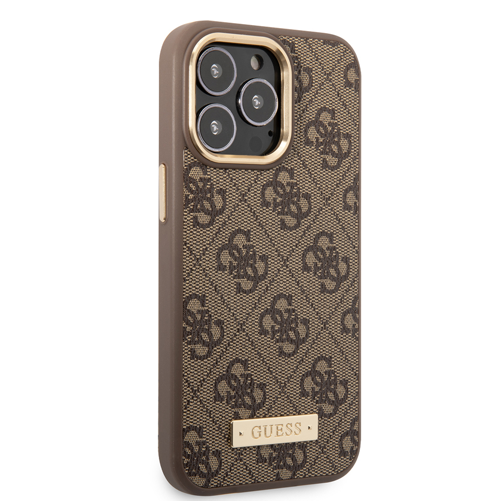 Apple iPhone 15 Pro Max Kılıf Guess Orjinal Lisanslı M-safe Şarj Özellikli 4G Desenli PU Metal Plaka Klasik Logolu Kapak - Görsel 10