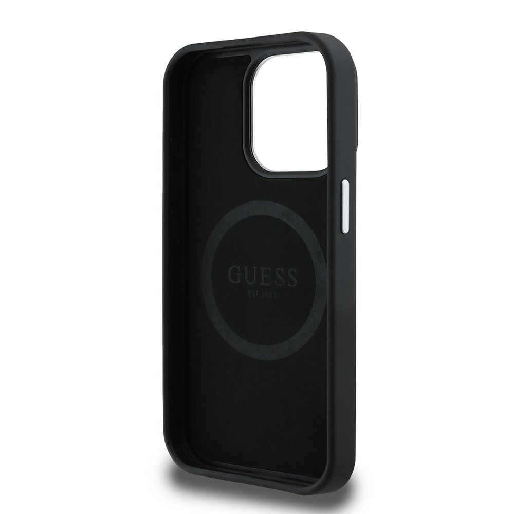 Apple iPhone 15 Pro Max Kılıf Guess Orjinal Lisanslı M-safe Şarj Özellikli Grained Triangle Kapak