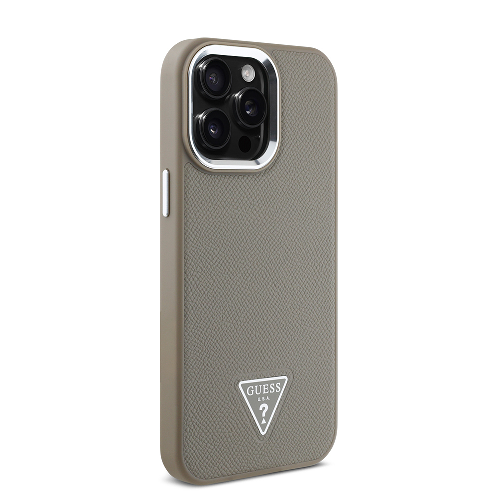 Apple iPhone 15 Pro Max Kılıf Guess Orjinal Lisanslı M-safe Şarj Özellikli Grained Triangle Kapak