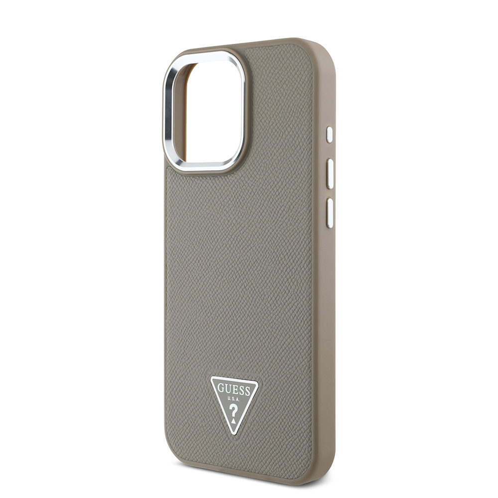 Apple iPhone 15 Pro Max Kılıf Guess Orjinal Lisanslı M-safe Şarj Özellikli Grained Triangle Kapak