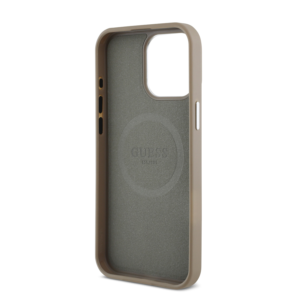 Apple iPhone 15 Pro Max Kılıf Guess Orjinal Lisanslı M-safe Şarj Özellikli Grained Triangle Kapak