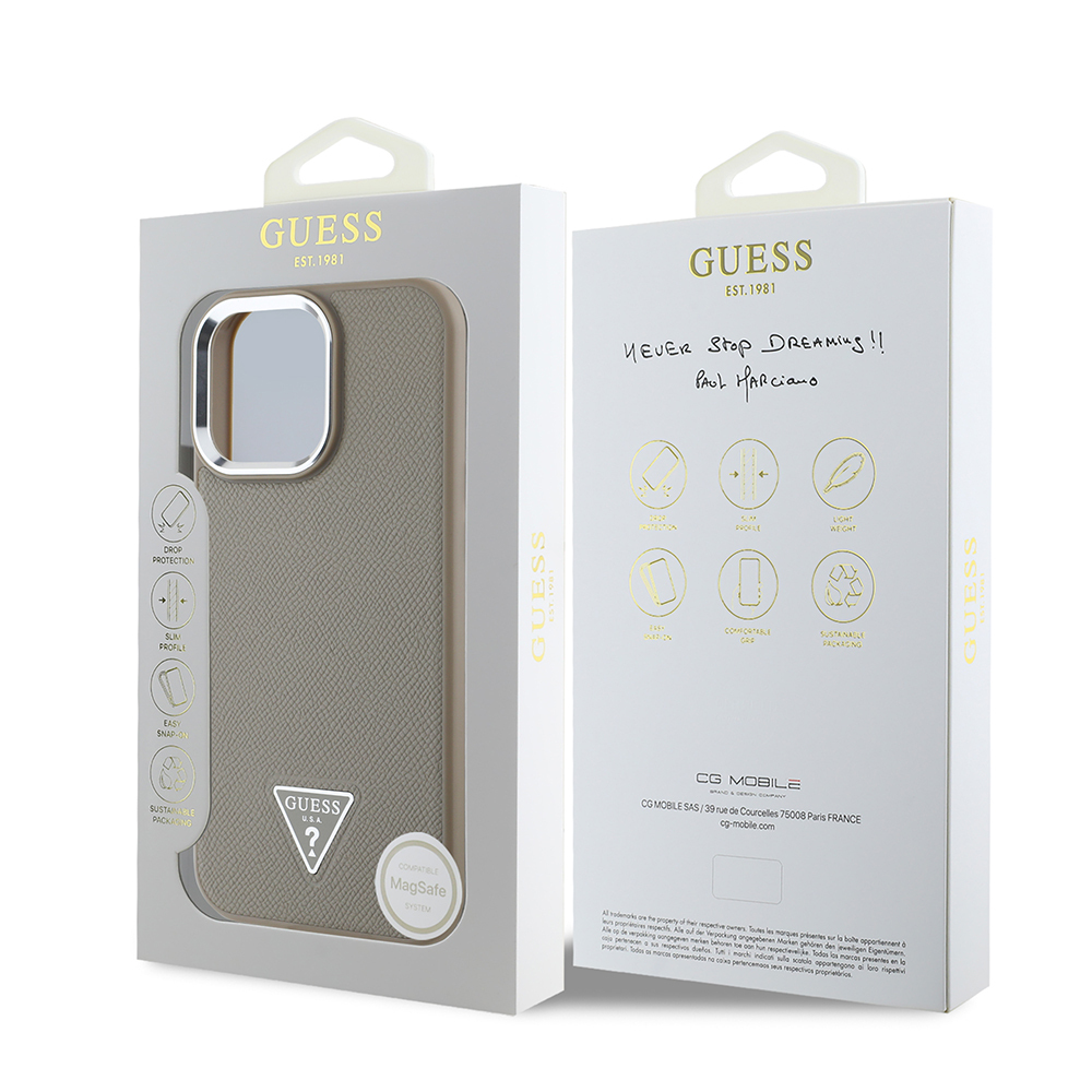 Apple iPhone 15 Pro Max Kılıf Guess Orjinal Lisanslı M-safe Şarj Özellikli Grained Triangle Kapak