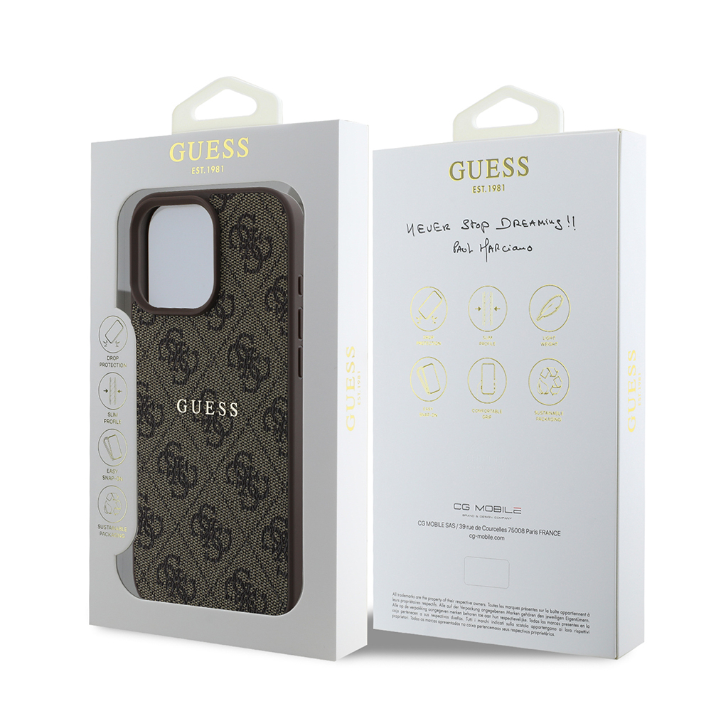 Apple iPhone 15 Pro Max Kılıf Guess Orjinal Lisanslı M-safe Şarj Özellikli 4G Desen Yazı Logolu Kapak