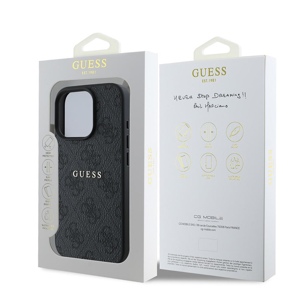 Apple iPhone 15 Pro Max Kılıf Guess Orjinal Lisanslı M-safe Şarj Özellikli 4G Desen Yazı Logolu Kapak