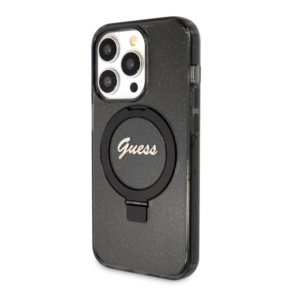 Apple iPhone 15 Pro Max Kılıf Guess Orjinal Lisanslı M-safe Şarj Özellikli Simli Arka Yüzey Ring Standlı Kapak - Görsel 9
