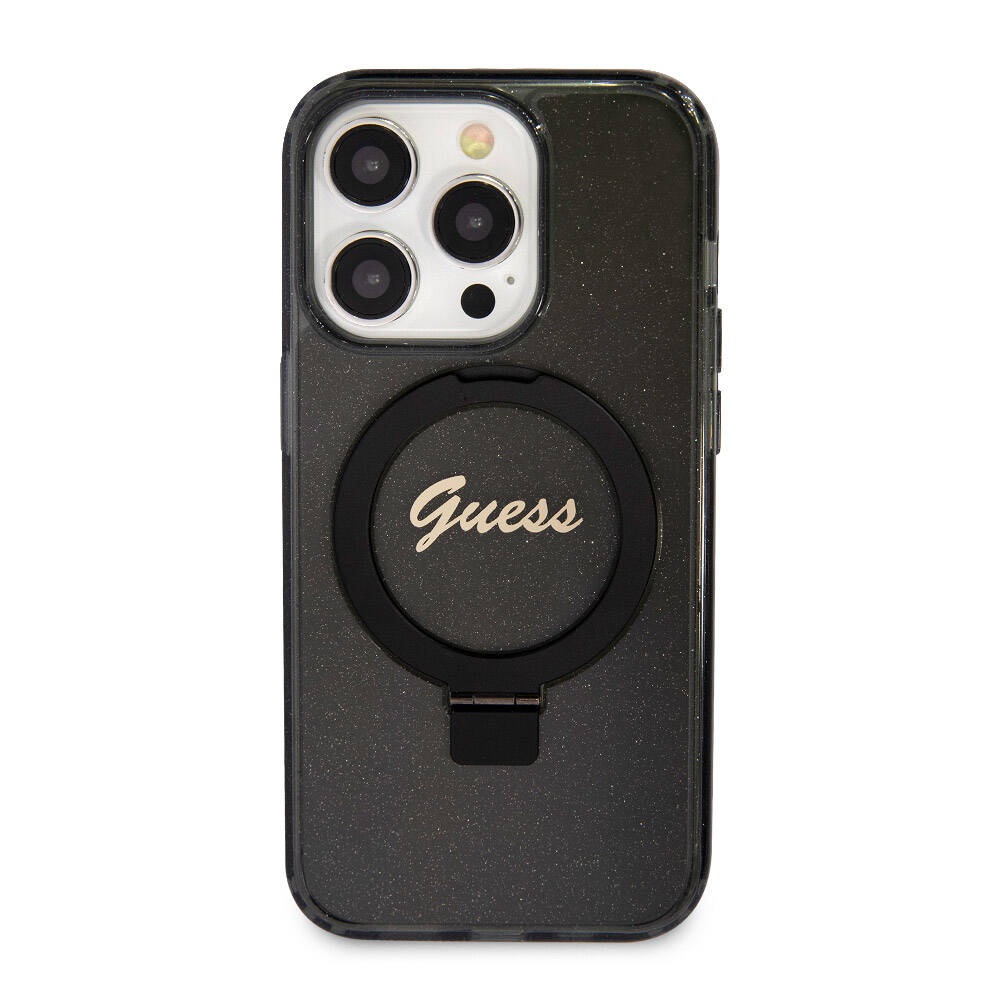 Apple iPhone 15 Pro Max Kılıf Guess Orjinal Lisanslı M-safe Şarj Özellikli Simli Arka Yüzey Ring Standlı Kapak - Görsel 10