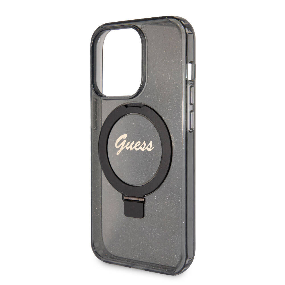 Apple iPhone 15 Pro Max Kılıf Guess Orjinal Lisanslı M-safe Şarj Özellikli Simli Arka Yüzey Ring Standlı Kapak - Görsel 13