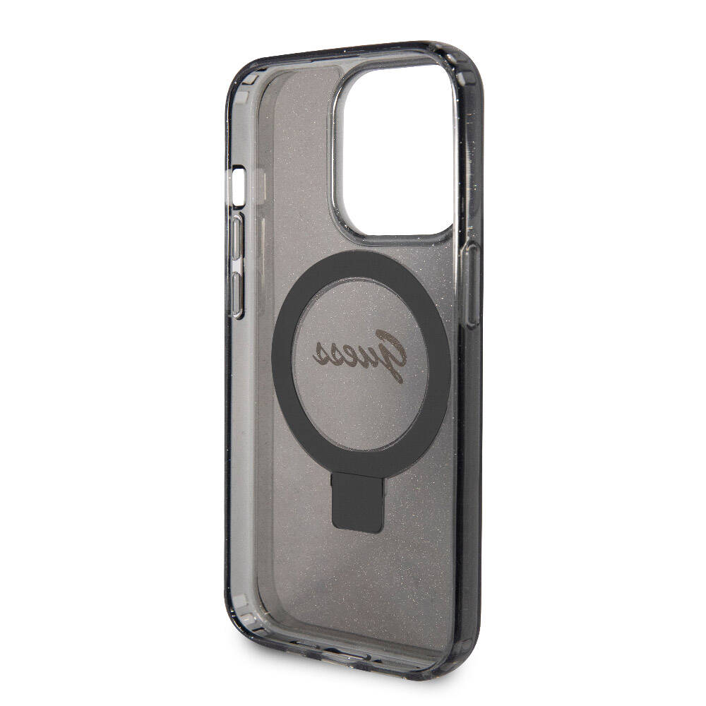 Apple iPhone 15 Pro Max Kılıf Guess Orjinal Lisanslı M-safe Şarj Özellikli Simli Arka Yüzey Ring Standlı Kapak - Görsel 14