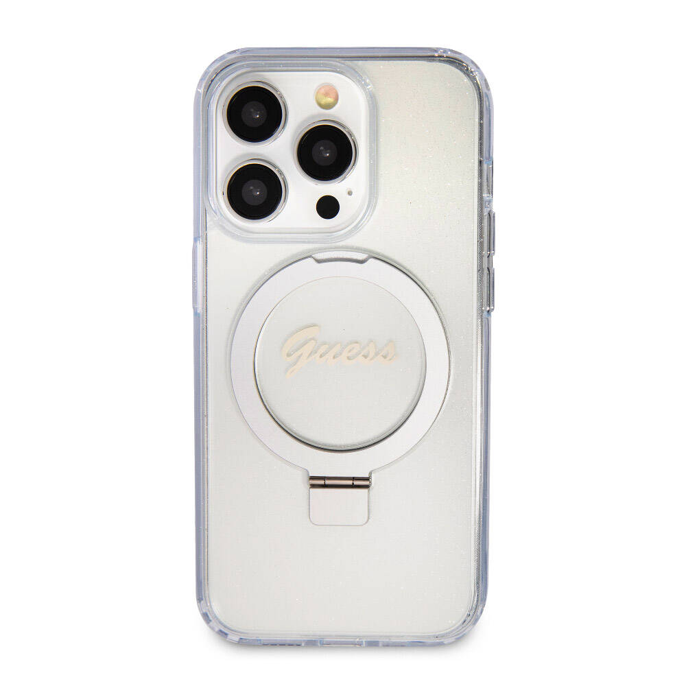 Apple iPhone 15 Pro Max Kılıf Guess Orjinal Lisanslı M-safe Şarj Özellikli Simli Arka Yüzey Ring Standlı Kapak - Görsel 17