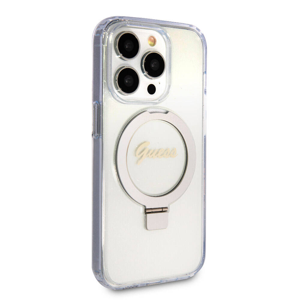 Apple iPhone 15 Pro Max Kılıf Guess Orjinal Lisanslı M-safe Şarj Özellikli Simli Arka Yüzey Ring Standlı Kapak - Görsel 18