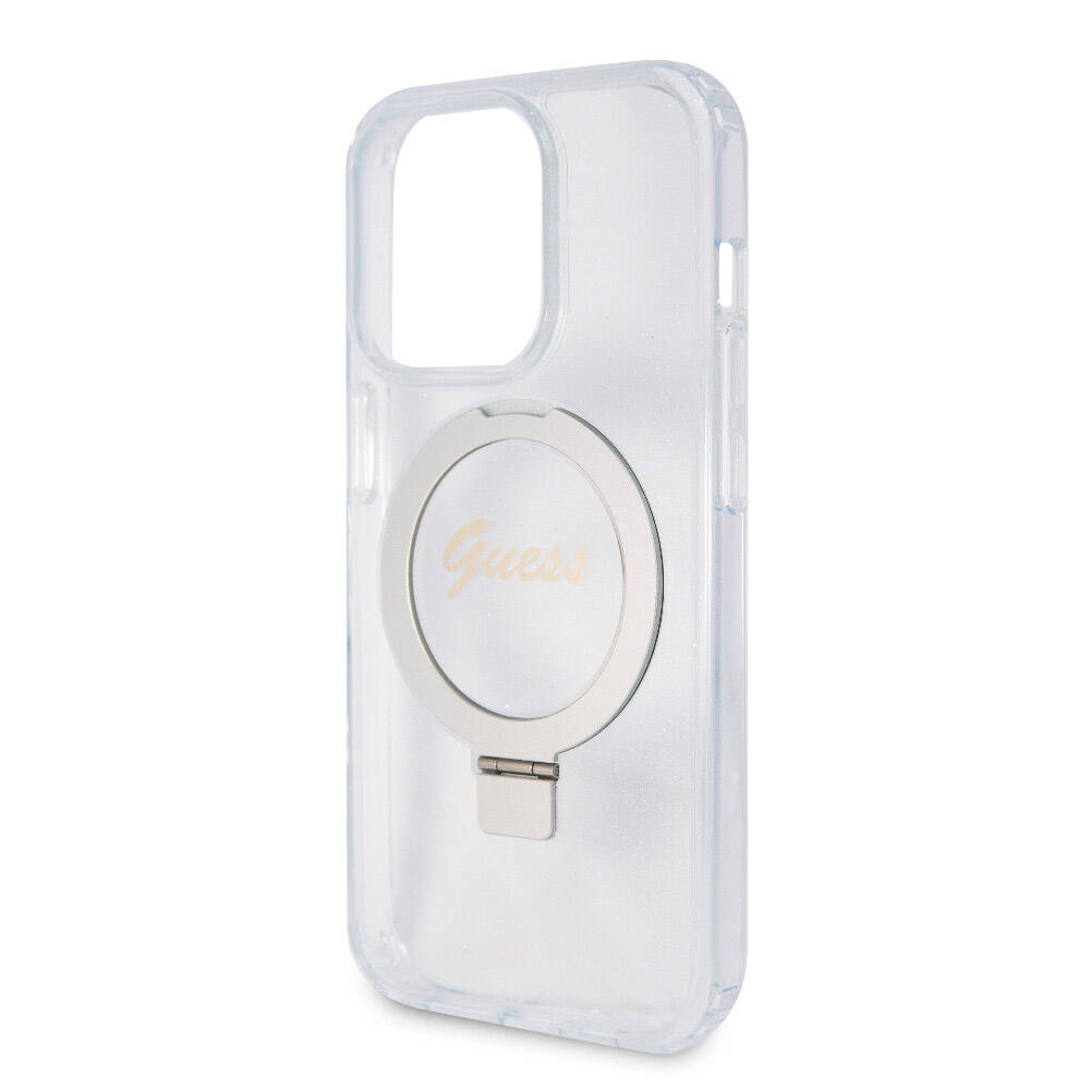 Apple iPhone 15 Pro Max Kılıf Guess Orjinal Lisanslı M-safe Şarj Özellikli Simli Arka Yüzey Ring Standlı Kapak - Görsel 20
