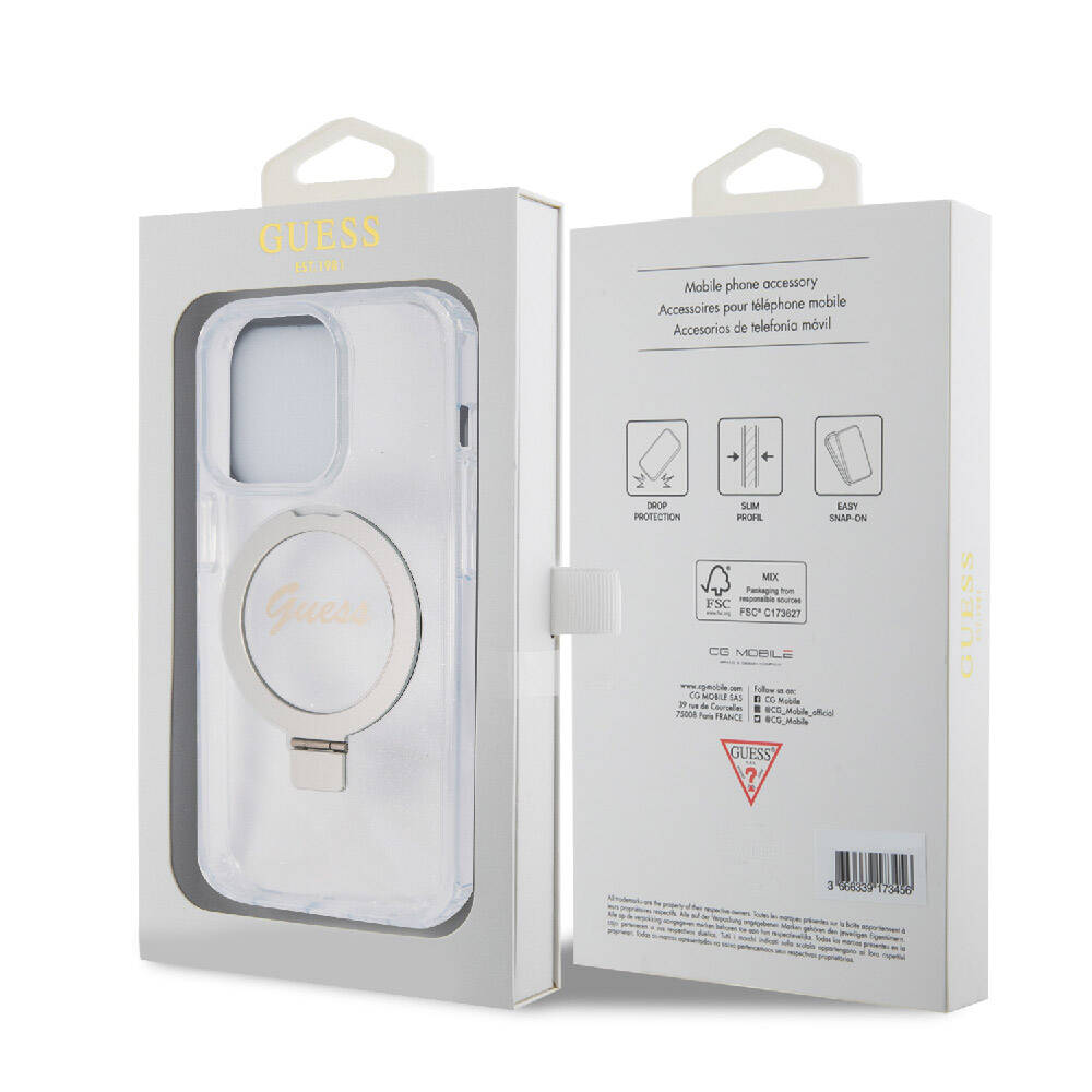 Apple iPhone 15 Pro Max Kılıf Guess Orjinal Lisanslı M-safe Şarj Özellikli Simli Arka Yüzey Ring Standlı Kapak - Görsel 22