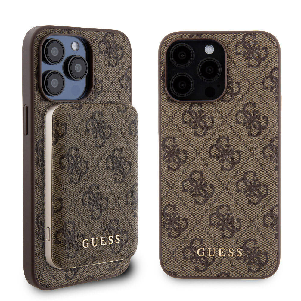 Apple iPhone 15 Pro Max Kılıf Guess Orjinal Lisanslı M-safe Şarj Özellikli Yazı Logolu 4G Desenli Kapak + Powerbank 5000mAh 2in1 Set - Görsel 13
