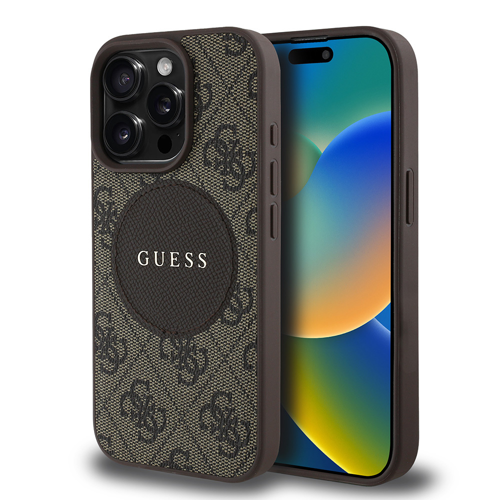 Apple iPhone 15 Pro Max Kılıf Guess Orjinal Lisanslı M-safe Şarj Özellikli Yazı Logolu Circle Classic Kapak