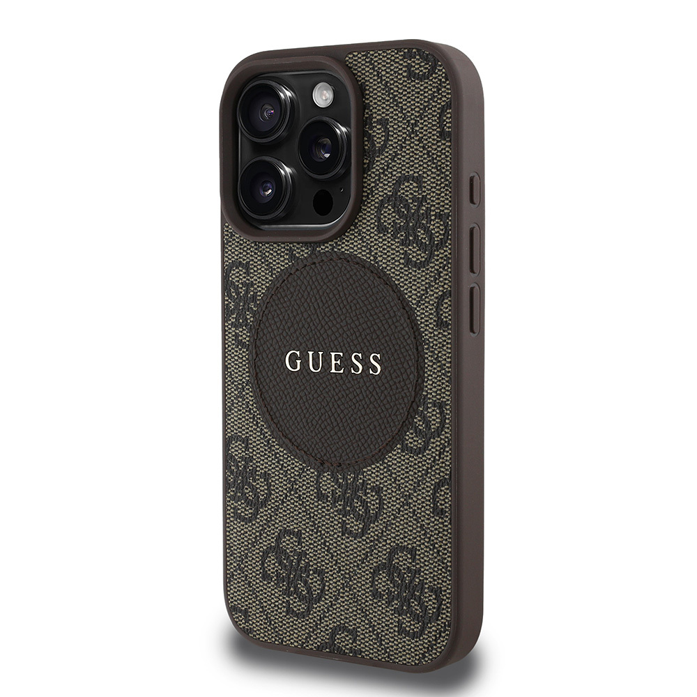 Apple iPhone 15 Pro Max Kılıf Guess Orjinal Lisanslı M-safe Şarj Özellikli Yazı Logolu Circle Classic Kapak
