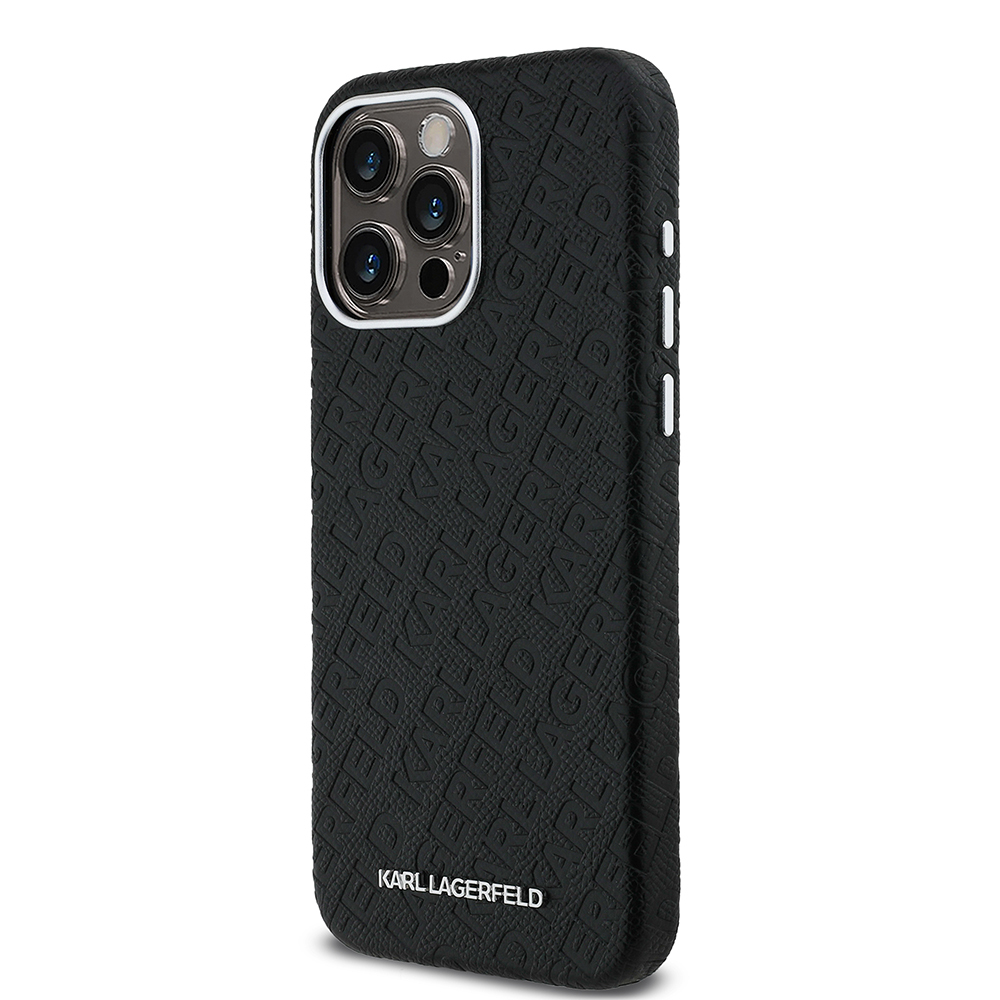 Apple iPhone 15 Pro Max Kılıf Karl Lagerfeld Orjinal Lisanslı PU Deri Damgalı Metal Yazı Logolu Kapak