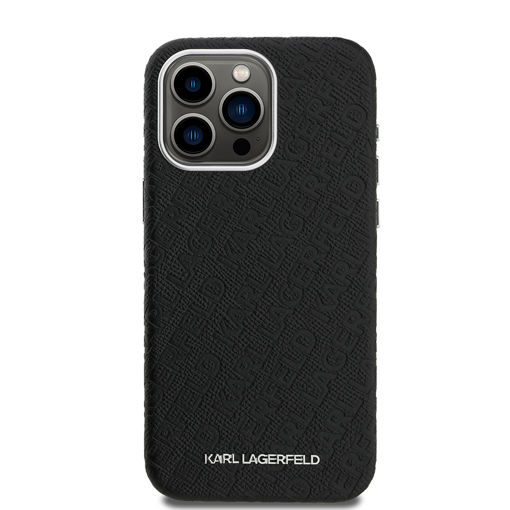 Apple iPhone 15 Pro Max Kılıf Karl Lagerfeld Orjinal Lisanslı PU Deri Damgalı Metal Yazı Logolu Kapak