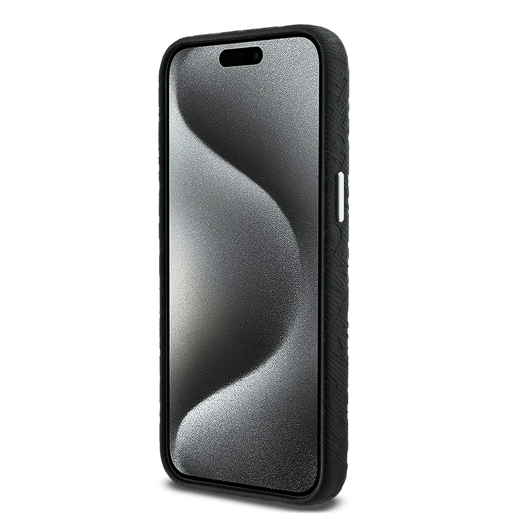 Apple iPhone 15 Pro Max Kılıf Karl Lagerfeld Orjinal Lisanslı PU Deri Damgalı Metal Yazı Logolu Kapak