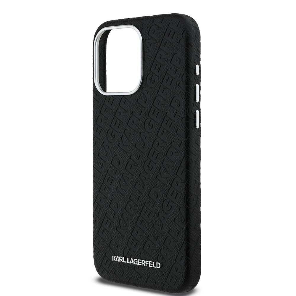 Apple iPhone 15 Pro Max Kılıf Karl Lagerfeld Orjinal Lisanslı PU Deri Damgalı Metal Yazı Logolu Kapak