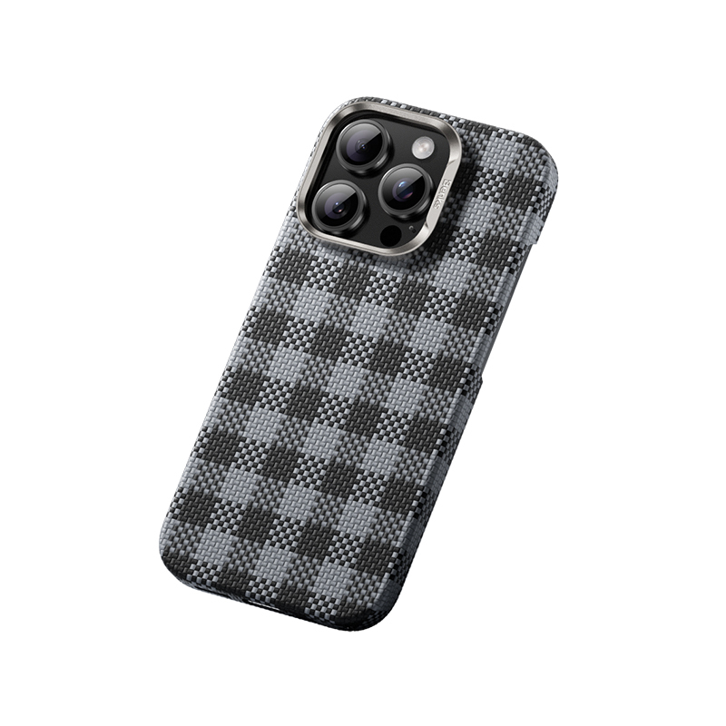 Apple iPhone 15 Pro Max Kılıf M-safe Şarj Özellikli Ekose Tasarımlı Benks ArmorVichy Kevlar Kapak - Görsel 2