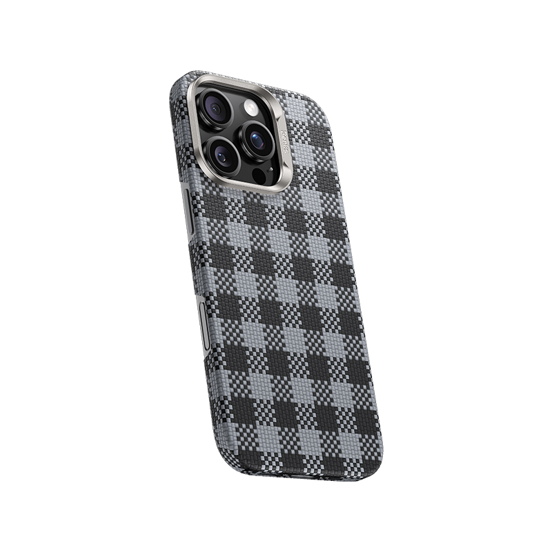 Apple iPhone 15 Pro Max Kılıf M-safe Şarj Özellikli Ekose Tasarımlı Benks ArmorVichy Kevlar Kapak - Görsel 3