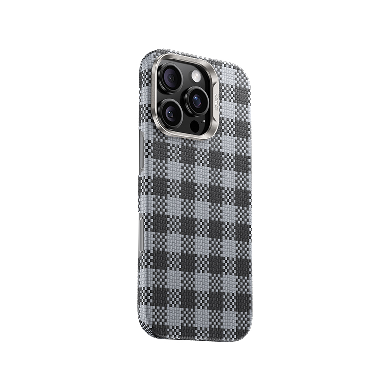 Apple iPhone 15 Pro Max Kılıf M-safe Şarj Özellikli Ekose Tasarımlı Benks ArmorVichy Kevlar Kapak - Görsel 4