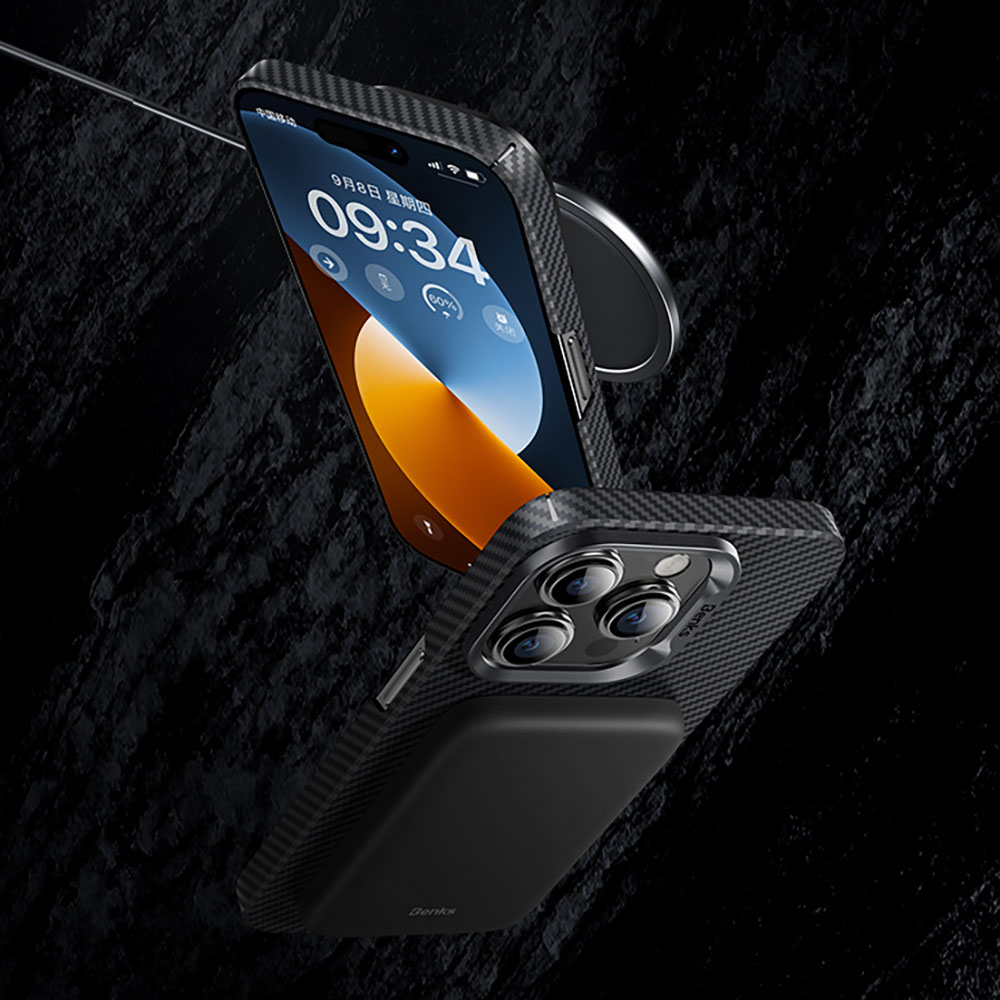 Apple iPhone 15 Pro Max Kılıf M-safe Özellikli Karbon Fiber Benks Essential ArmorAir 600D Kevlar Kapak - Görsel 5