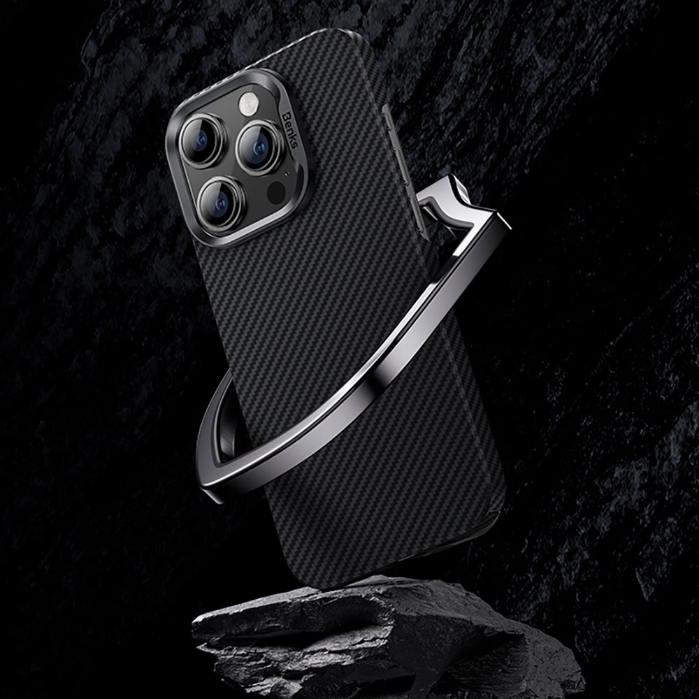 Apple iPhone 15 Pro Max Kılıf M-safe Özellikli Karbon Fiber Benks Essential ArmorAir 600D Kevlar Kapak - Görsel 6