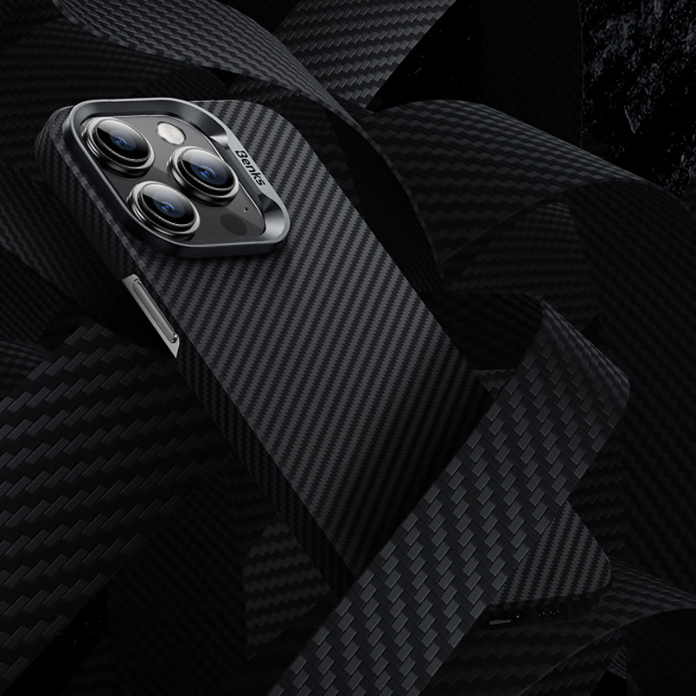 Apple iPhone 15 Pro Max Kılıf M-safe Özellikli Karbon Fiber Benks Essential ArmorAir 600D Kevlar Kapak - Görsel 7