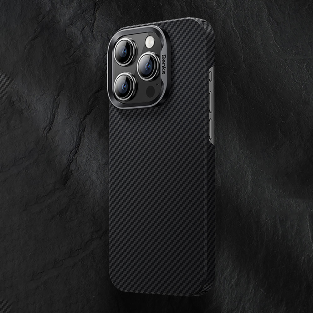 Apple iPhone 15 Pro Max Kılıf M-safe Özellikli Karbon Fiber Benks Essential ArmorAir 600D Kevlar Kapak - Görsel 8
