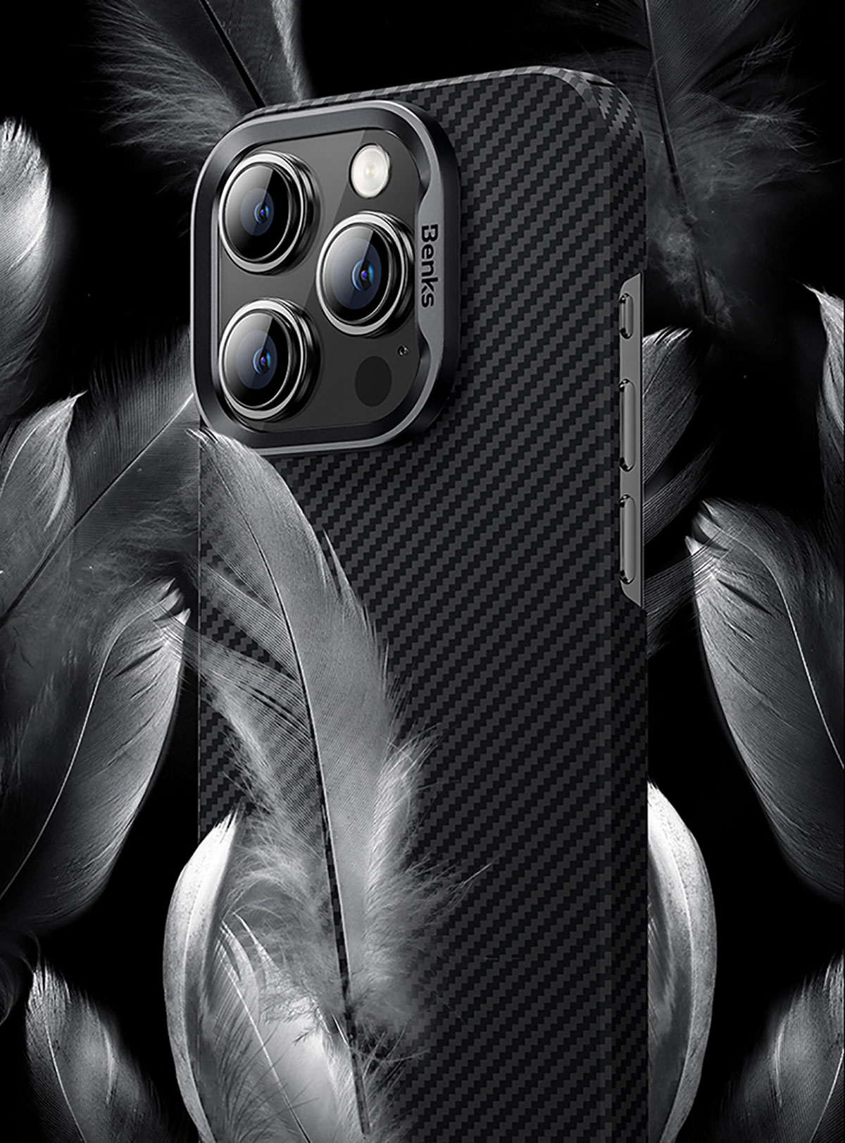 Apple iPhone 15 Pro Max Kılıf M-safe Özellikli Karbon Fiber Benks Essential ArmorAir 600D Kevlar Kapak - Görsel 9