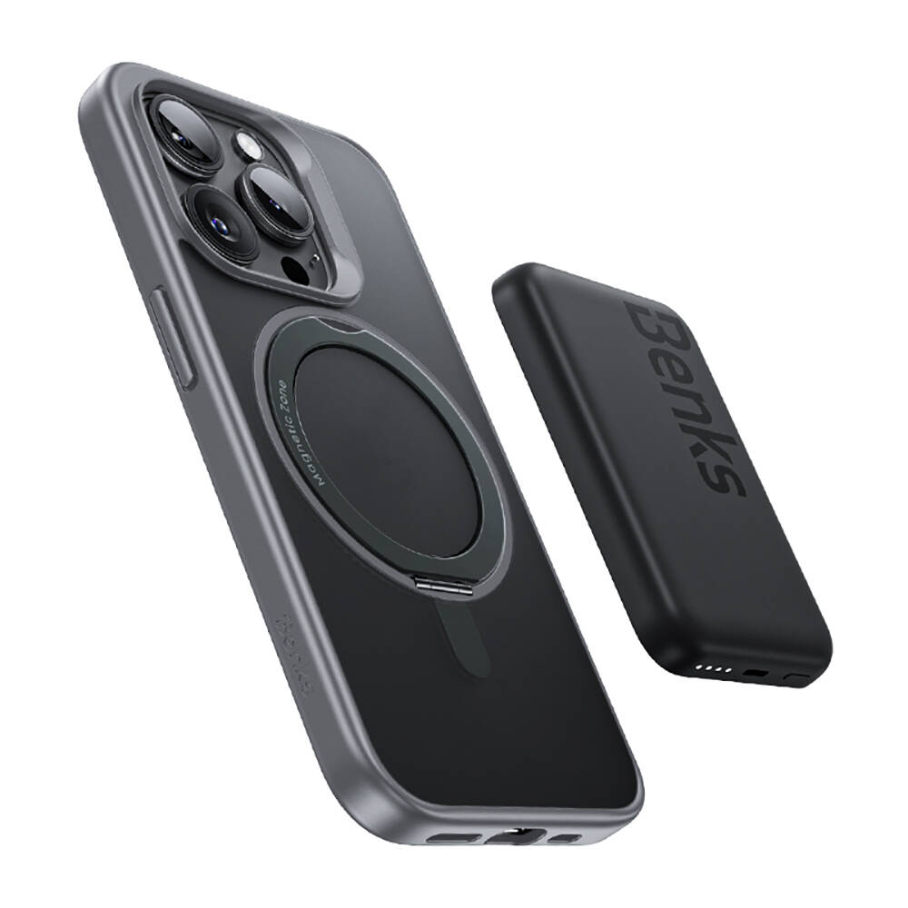 Apple iPhone 15 Pro Max Kılıf M-safe Şarj Özellikli 360° Dönebilen Benks Pop Stand Kapak