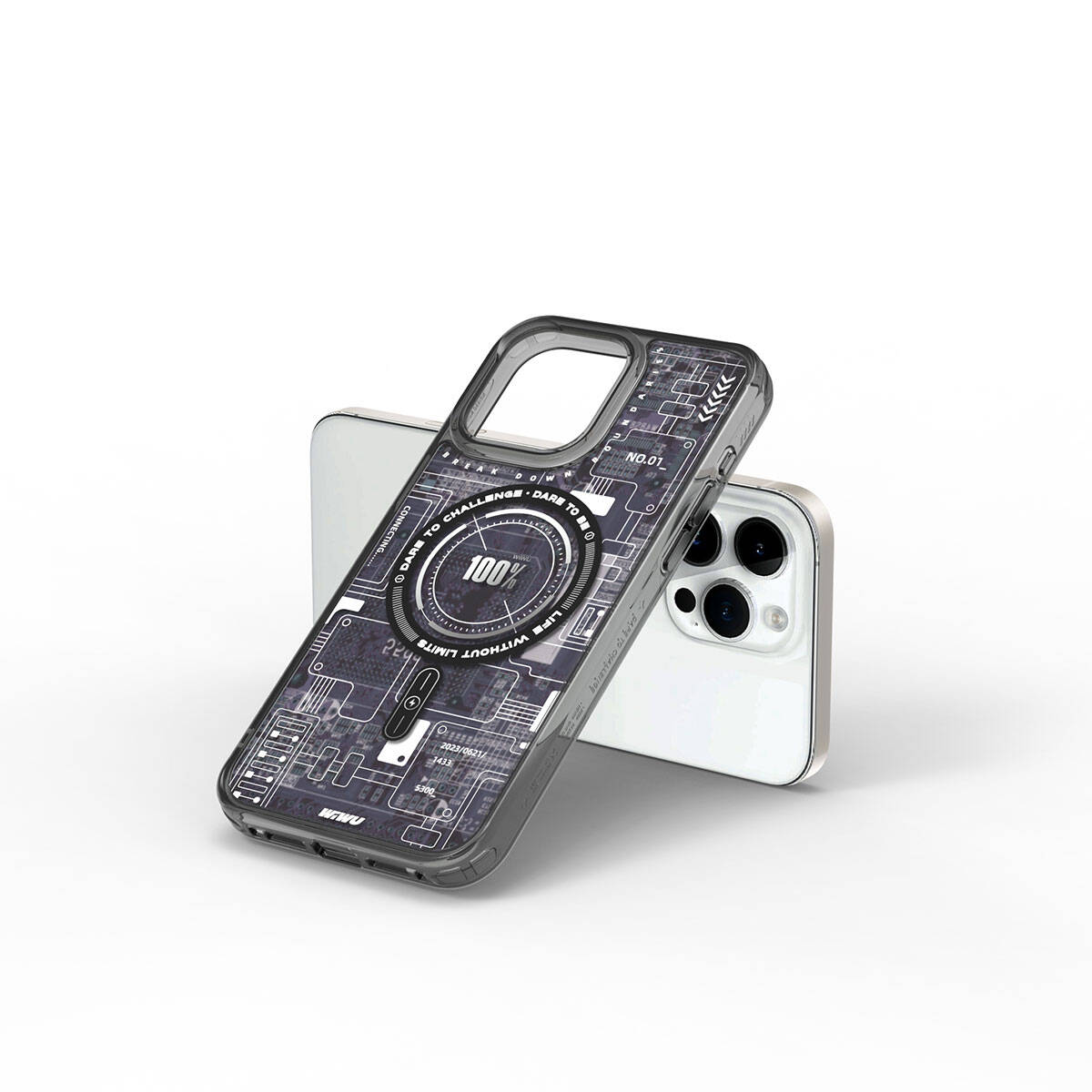 Apple iPhone 15 Pro Max Kılıf M-safe Şarj Özellikli Desenli Wiwu Mecha Circuit H Serisi Kapak