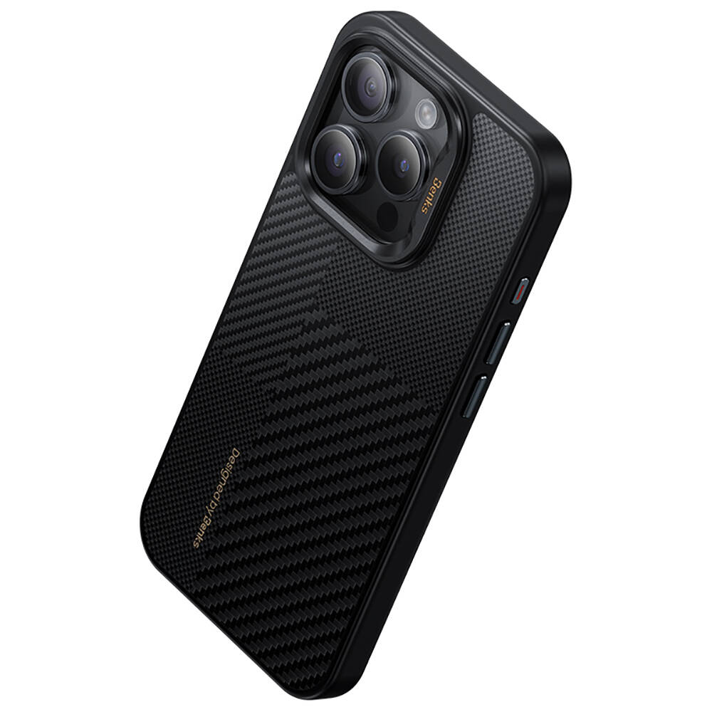 Apple iPhone 15 Pro Max Kılıf M-safe Şarj Özellikli Karbon Fiber Benks Montage Hybrid ArmorPro Kevlar Kapak