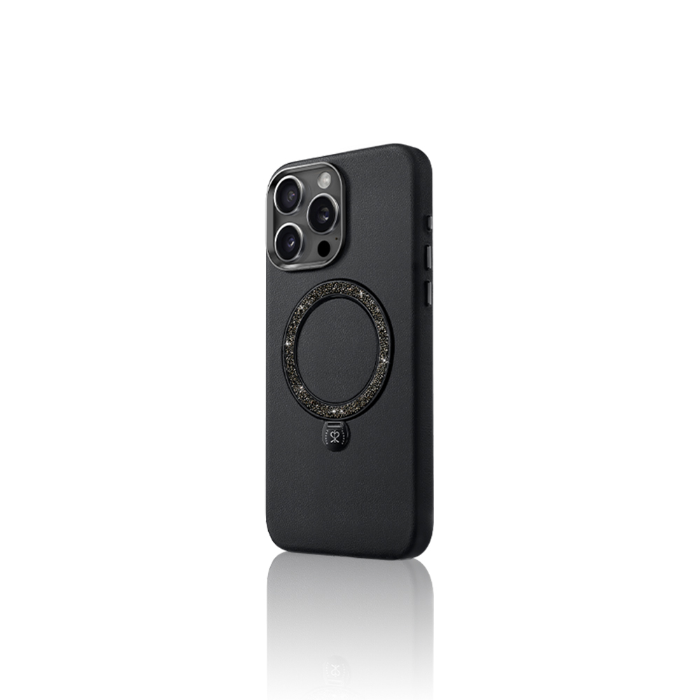 Apple iPhone 15 Pro Max Kılıf M-safe Şarj Özellikli Standlı Suni Deri Tasarımlı Pynana Dancing Circle Serisi Kapak
