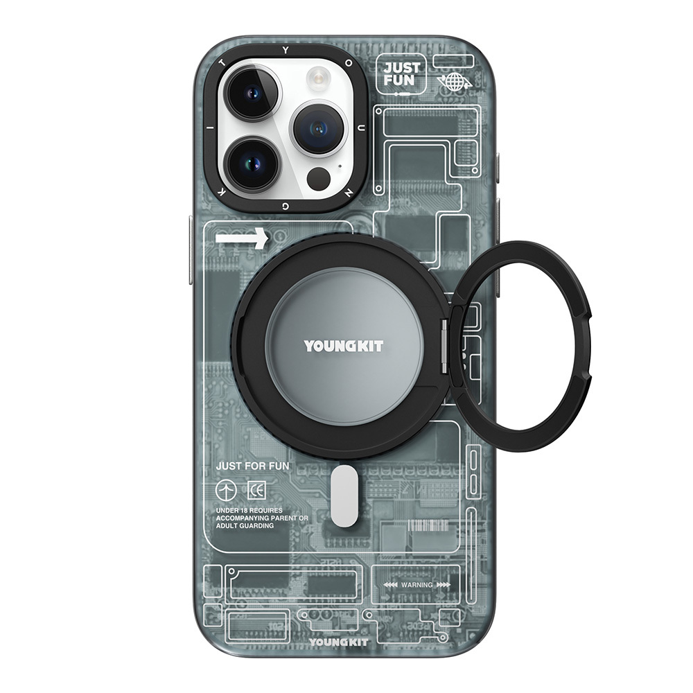 Apple iPhone 15 Pro Max Kılıf M-safe Şarj Özellikli Youngkit 360° Standlı Technology Serisi Kapak