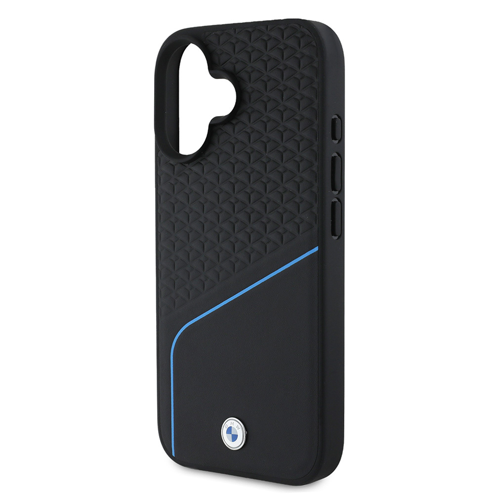 Apple iPhone 16 Kılıf BMW Orjinal Lisanslı M-safe Şarj Özellikli Metal Logolu Dokulu ve Çizgili Deri Kapak - Görsel 6