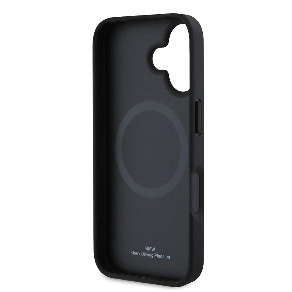 Apple iPhone 16 Kılıf BMW Orjinal Lisanslı M-safe Şarj Özellikli Metal Logolu Dokulu ve Çizgili Deri Kapak - Görsel 7