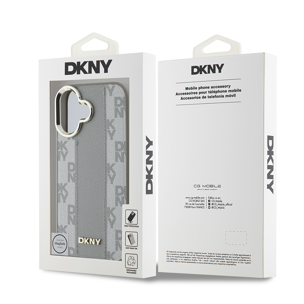 Apple iPhone 16 Kılıf DKNY Orjinal Lisanslı M-safe Şarj Özellikli 3D Yazılı Checkered Pattern Kapak